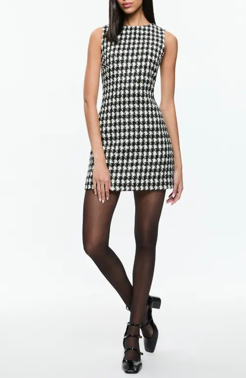 Alice + Olivia Clyde Houndstooth Tweed Sheath Dress in Black/White at Nordstrom, Size 2 | Nordstrom