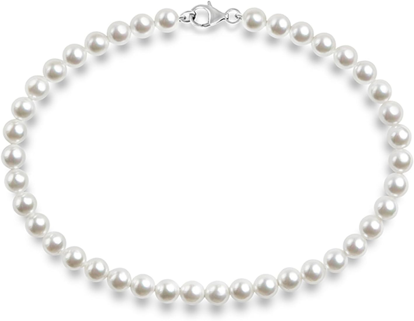 PAVOI Sterling Silver Round White Simulated Shell Pearl Necklace Strand | Pearl Choker Necklace |... | Amazon (US)