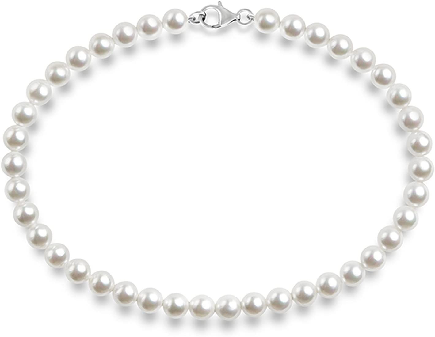PAVOI Sterling Silver Round White Simulated Shell Pearl Necklace Strand | Pearl Choker Necklace |... | Amazon (US)