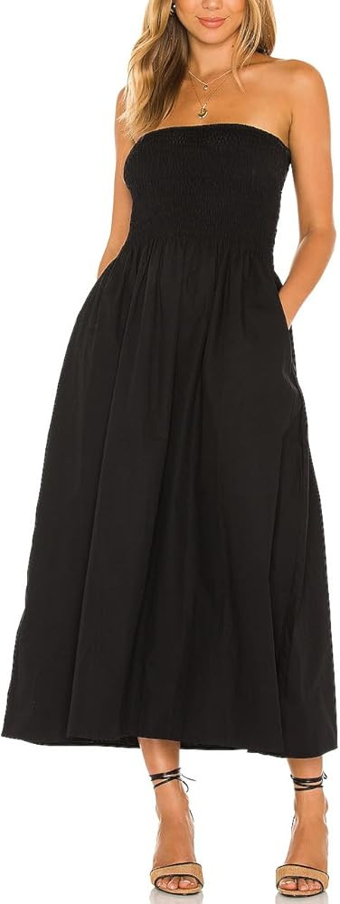 Aigeman Women Strapless Tube Maxi Dress Sleeveless Summer Boho Beach Dress Off Shoulder Flowy Swi... | Amazon (US)