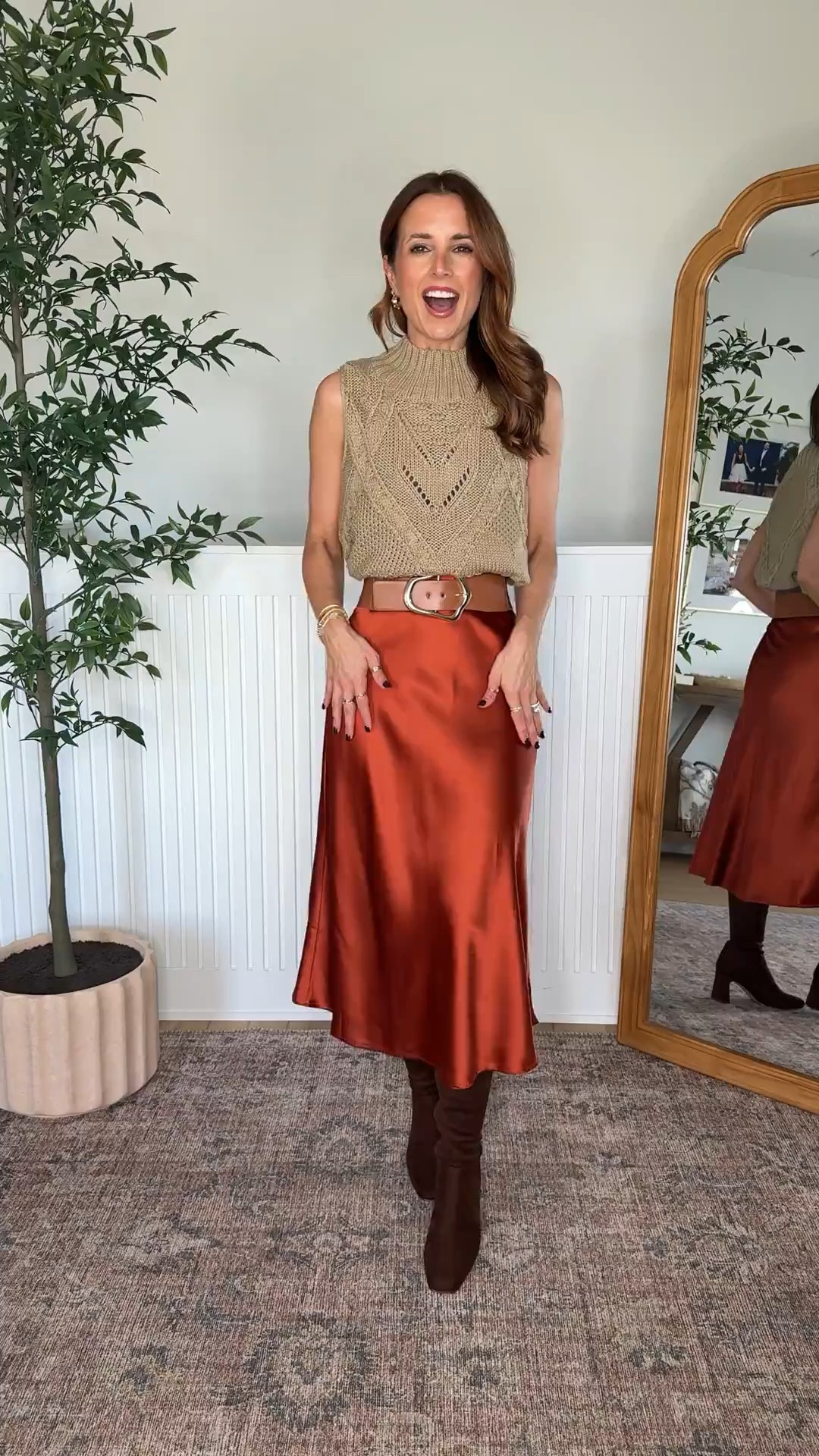 Amazon Thanksgiving outfits. Amazon Fall outfits. Amazon Christmas outfits. Satin skirts. Fall style. Party outfits. Wearing smallest size in each. I went up half a size in knee high boots.

#LTKSeasonal #LTKParties #LTKHoliday