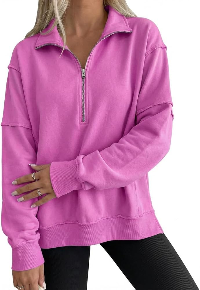 BLENCOT Womens Oversized Sweatshirt Half Zip Fleece Pullover Long Sleeve Fall Side Slit Tops | Amazon (US)