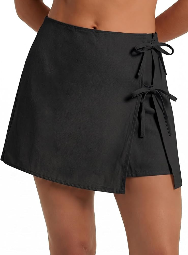 EXLURA Womens High Waisted Gingham Skort A-Line Wrap Mini Skirt with Shorts Side Tie Cotton Plaid Skorts Summer Outfits 2026 | Amazon (US)