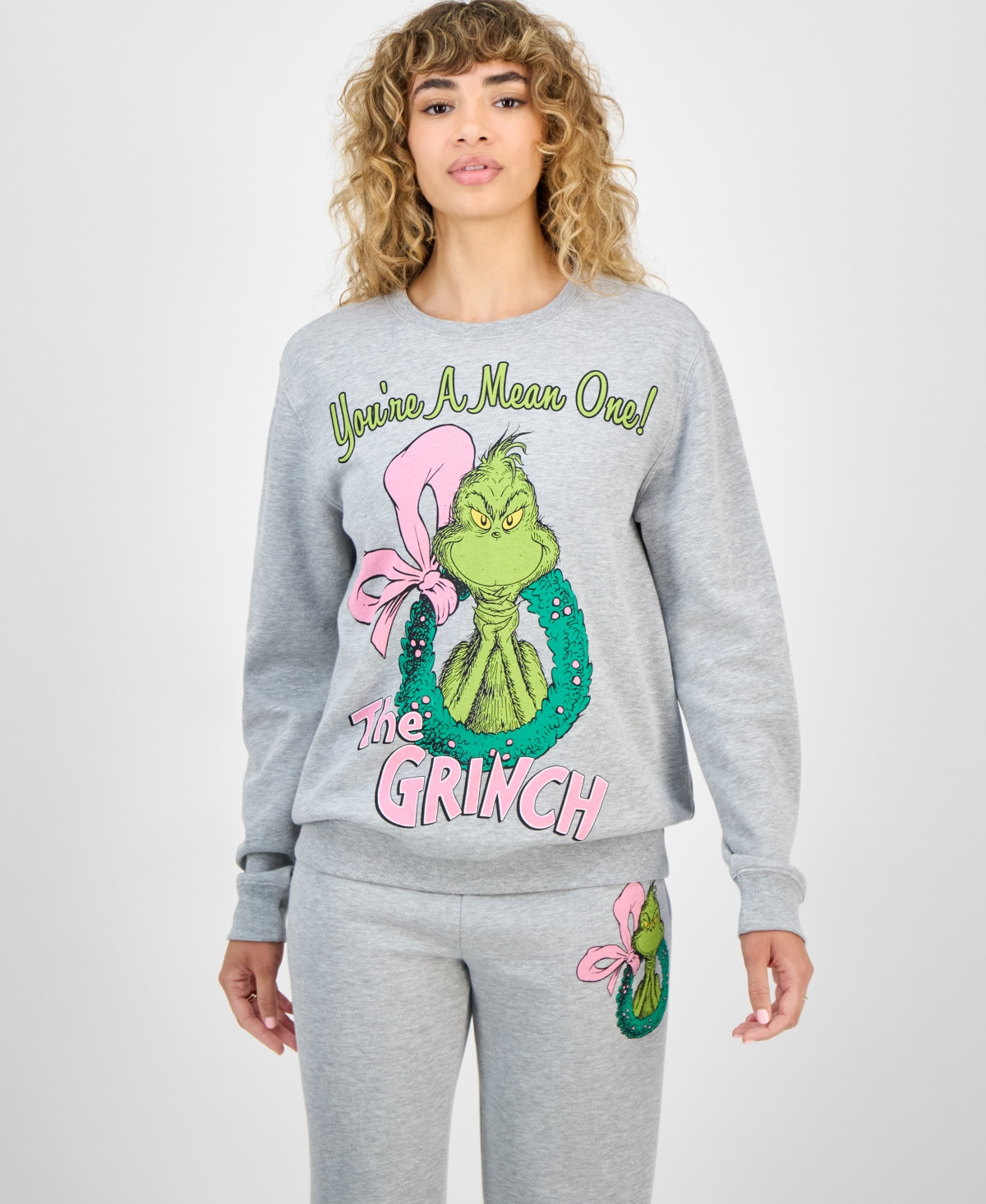 Love Tribe Juniors' The Grinch Holiday Graphic Crewneck Sweatshirt - Grey | Macy's