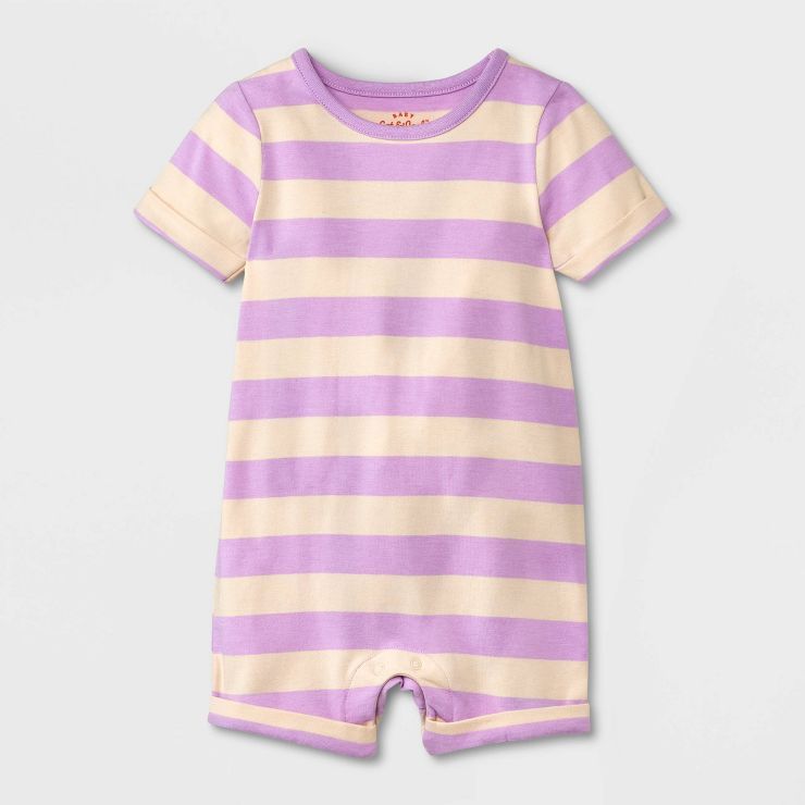 Baby Striped Short Sleeve Romper - Cat & Jack™ Purple | Target