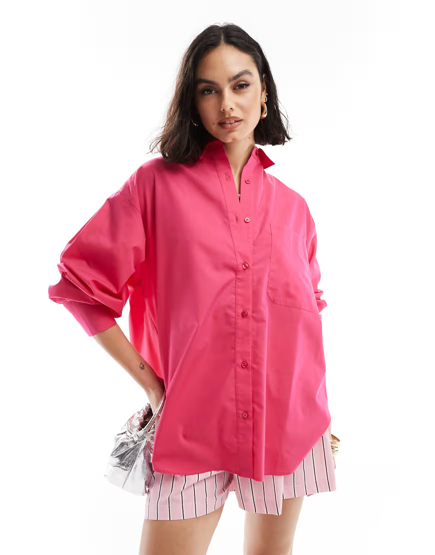 ASOS DESIGN oversized shirt in bright pink | ASOS (Global)
