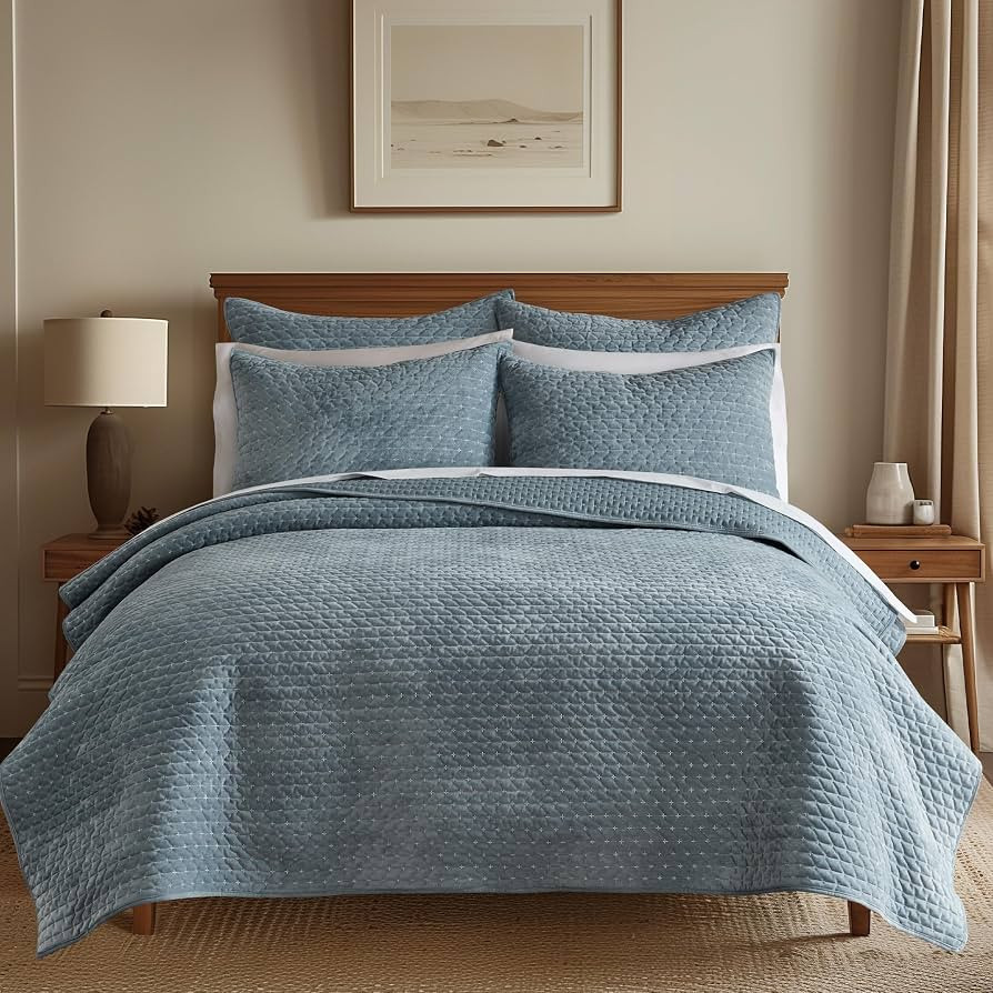 Levtex Home - Velvet Stitch Quilt Set - King Quilt and Two King Shams - Cross Stitch Velvet - Cha... | Amazon (US)