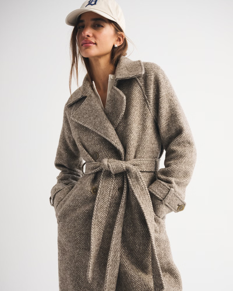 Women's A&F Carrie Wool-Blend Trench Coat | Women's New Arrivals | Abercrombie.com | Abercrombie & Fitch (US)