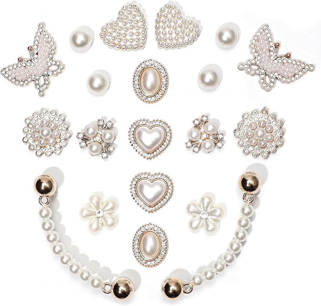 20pcs Bling Gems Plastic Butterfly Flower Sparkling Rhinestones Pearl DIY Shoe Decoration Charms ... | Amazon (US)
