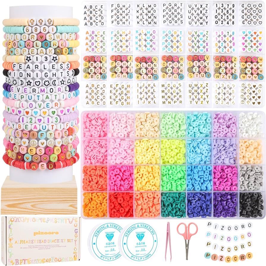 Friendship Bracelet Kit with 28 Colors, 5040 Clay Beads, 1200 Letter Beads for Jewelry Making - 4... | Amazon (US)
