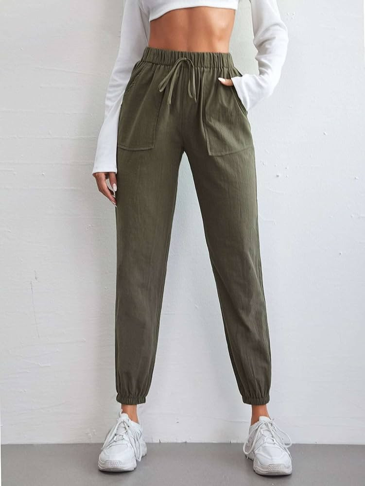 YALAZ Pants for Women - Knot Front Patch Pocket Pants (Color : Army Green, Size : X-Small) | Amazon (US)