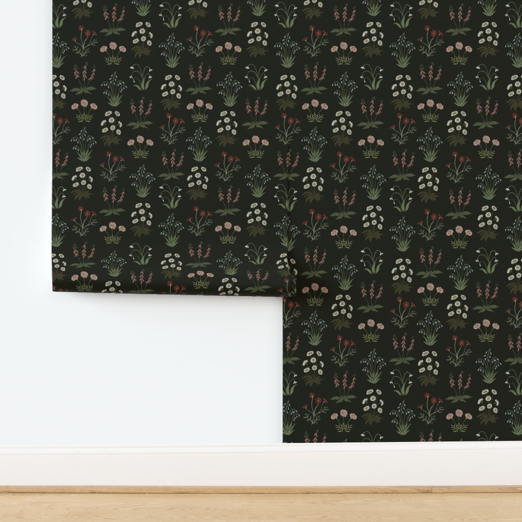 Millefleurs Melody in Darkest Green (vintage florals) Wallpaper | Spoonflower | Spoonflower