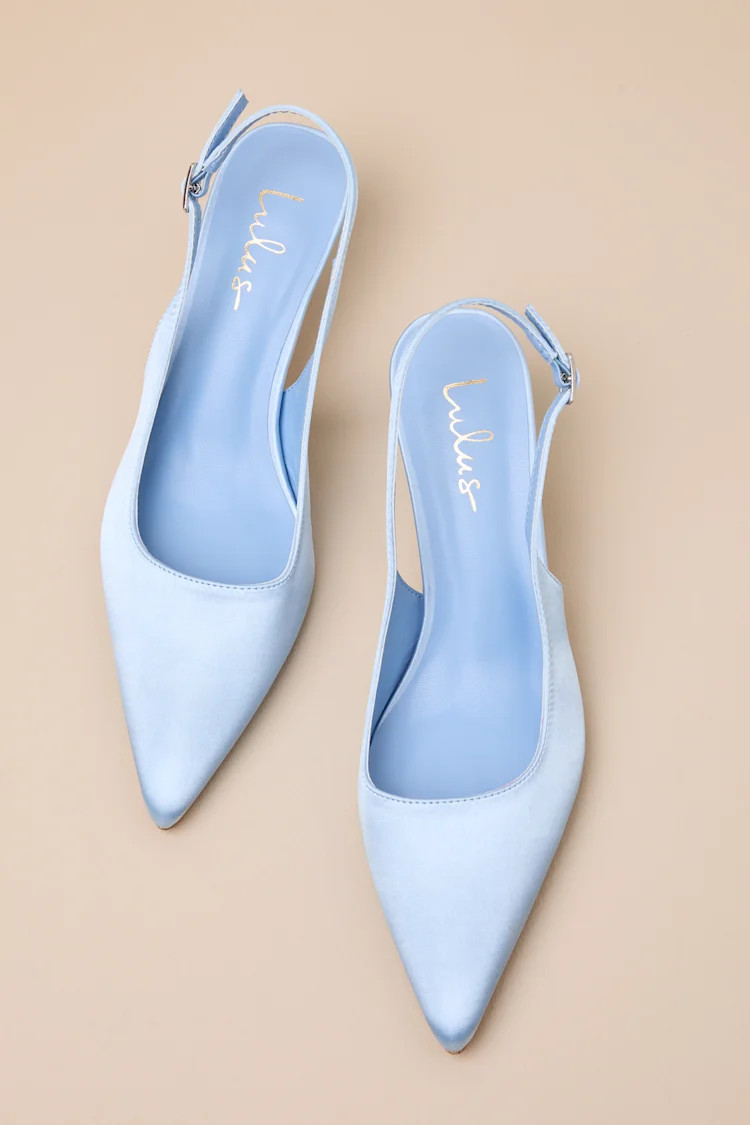 Agnesca Baby Blue Satin Slingback Kitten Heel Pumps | Lulus