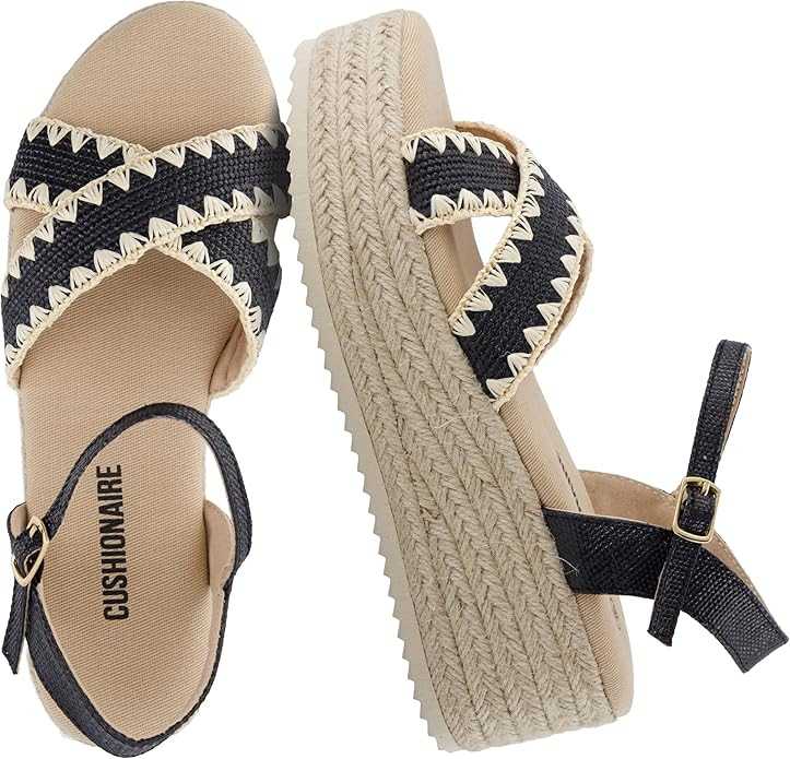 CUSHIONAIRE Ola Raffia Espadrille Platform Sandals for Women Casual Open Toe Adjustable Ankle Str... | Amazon (US)