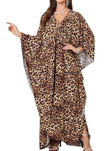 Yanziliu Women Kaftan Dresses Plus Size V-Neck Batwing Sleeves Beach Cover Up 2025 Summer Floral Print Caftan Dress | Amazon (US)