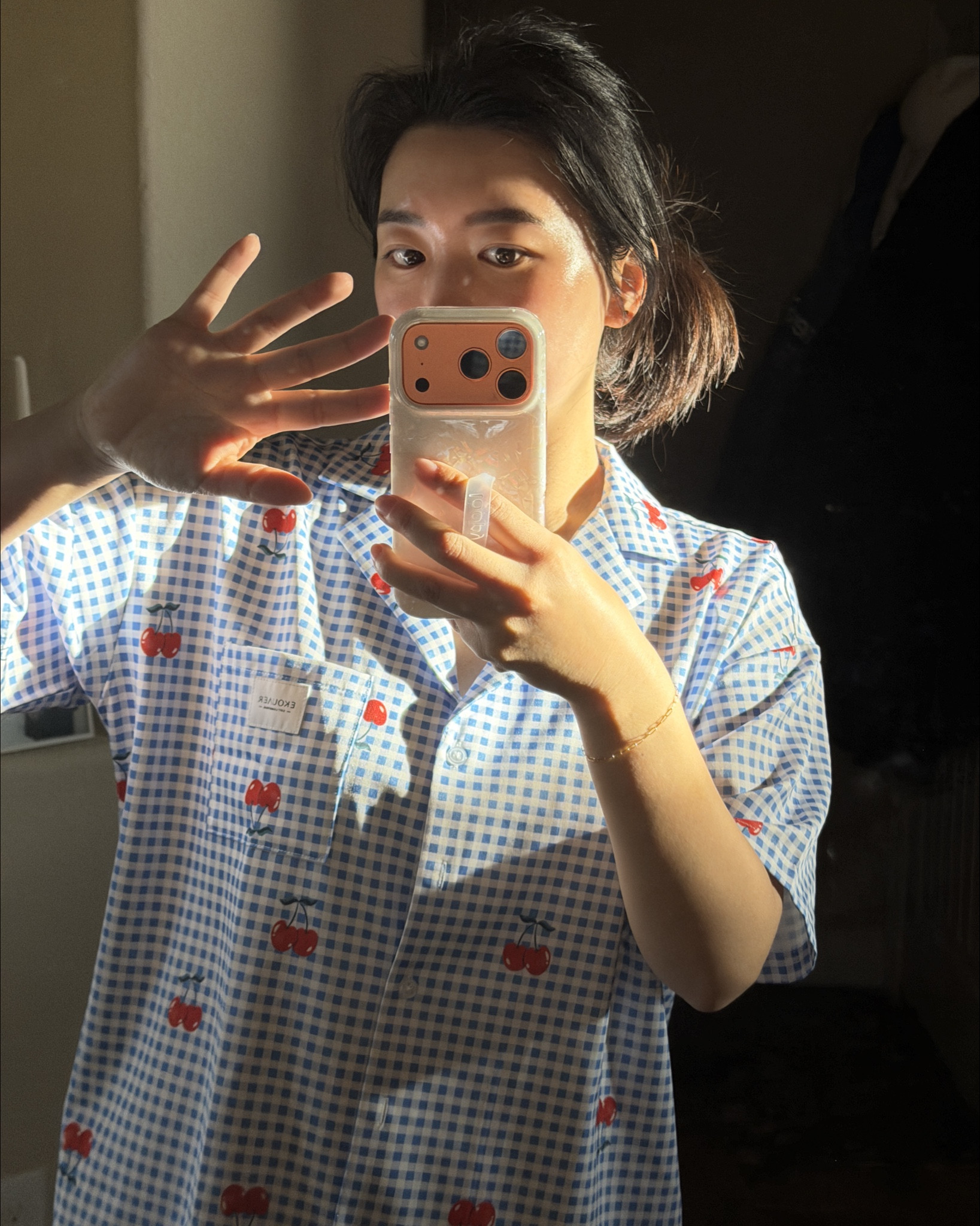 Perfect silky pajama top with blue gingham + 🍒 print

#LTKmomlife #LTKootd #LTKBeauty