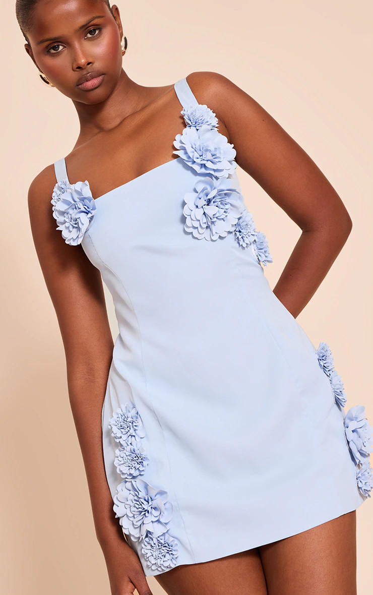 Light Blue Floral Detail Shift Dress | PrettyLittleThing US