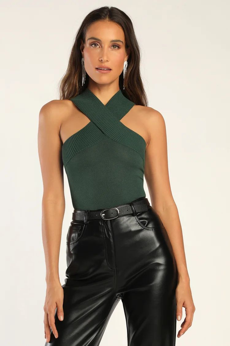 Don't Cross Me Emerald Green Sweater Knit Sleeveless Bodysuit | Lulus (US)