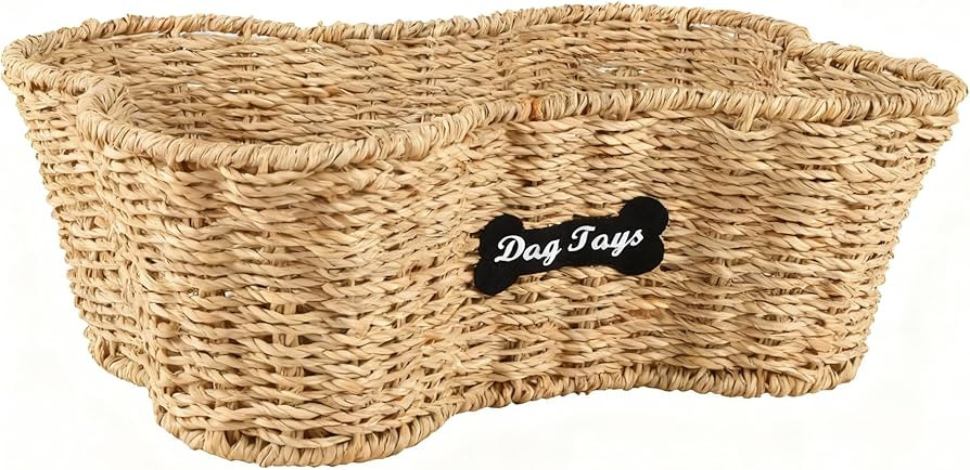 Dog Toy Basket Medium,Dogs Toy Bin, Wicker Storage Basket,Dog Bone Baskets,Dogs Toy Box for Livin... | Amazon (US)