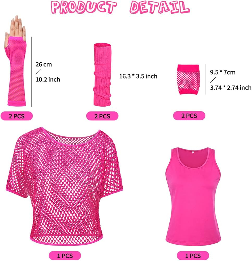 WILDPARTY Women Casual Sexy 80s Costumes Fishnet Neon Off Shoulder T-Shirt | Amazon (US)