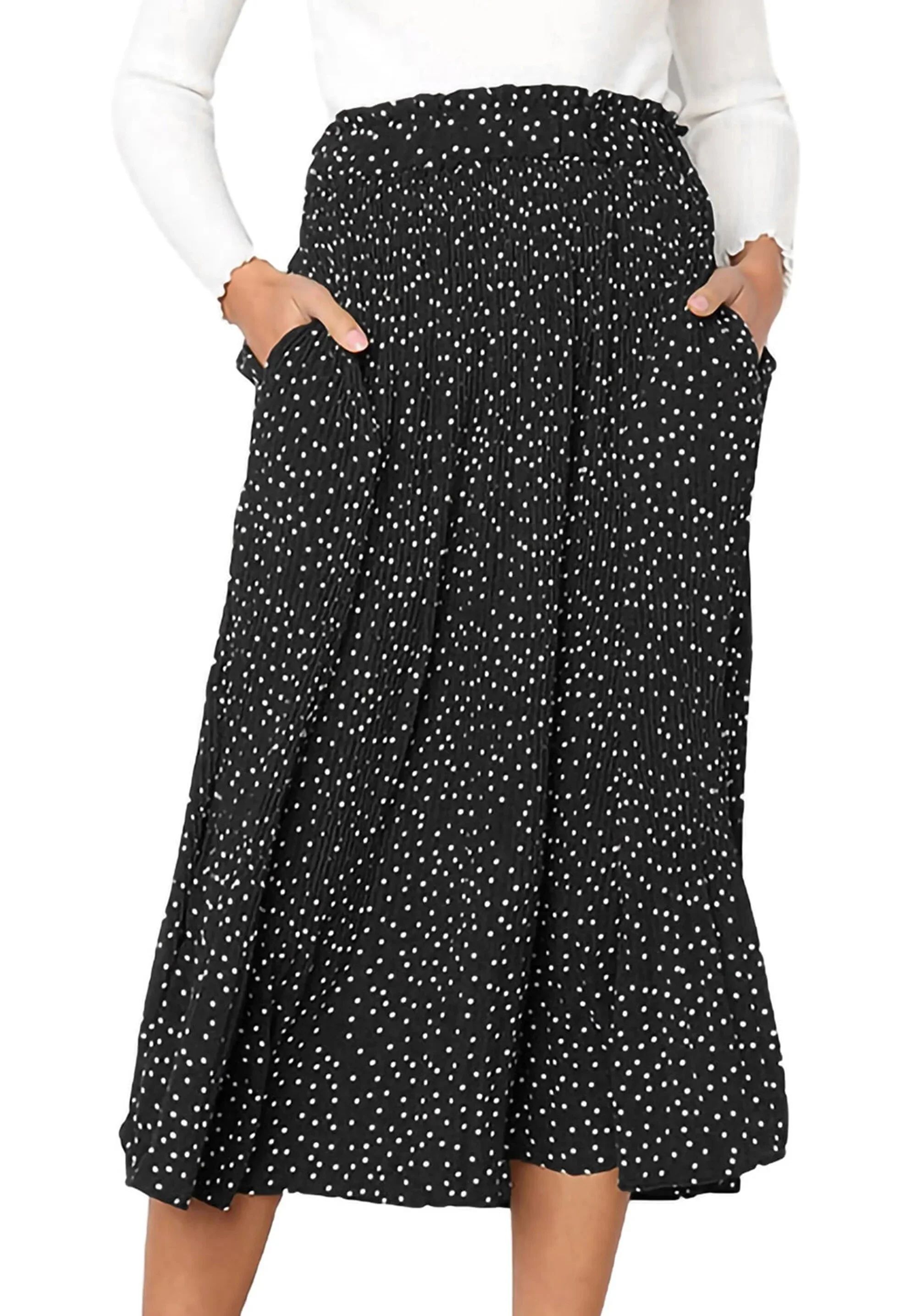 Fantaslook Midi Pleated Skirts for Women Polka Dot Swing High Waist Maxi Skirt with Pockets Dress... | Walmart (US)
