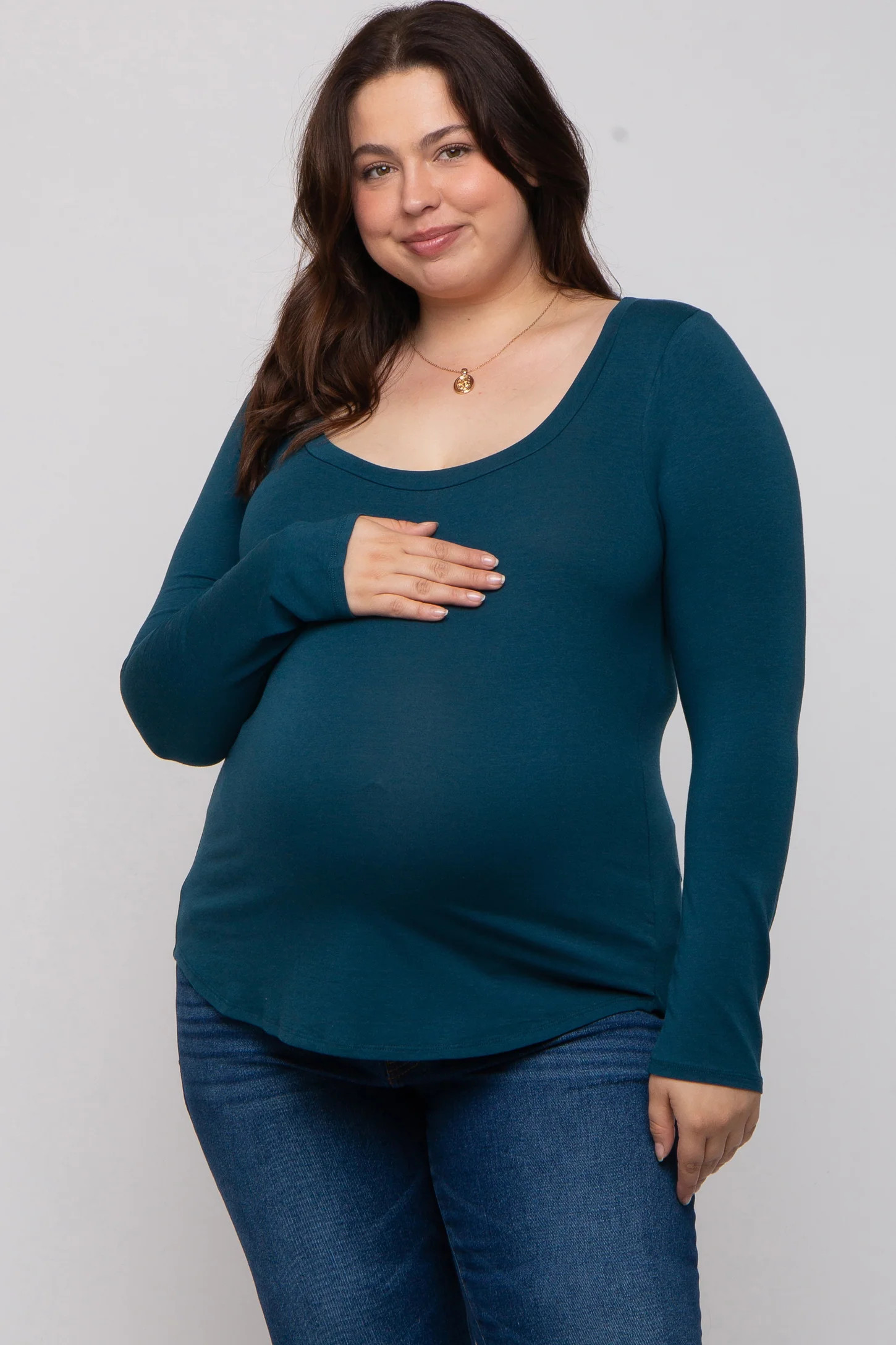 Dark Teal Basic Long Sleeve Plus Maternity Top | PinkBlush Maternity