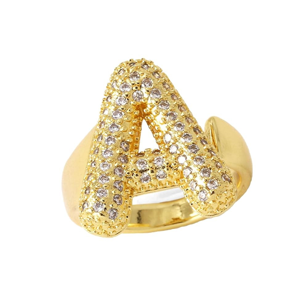 Initial Rings for Women, Bubble Letter Initial Balloon Ring Adjustable Charm Rings Open 14K Chunk... | Amazon (US)