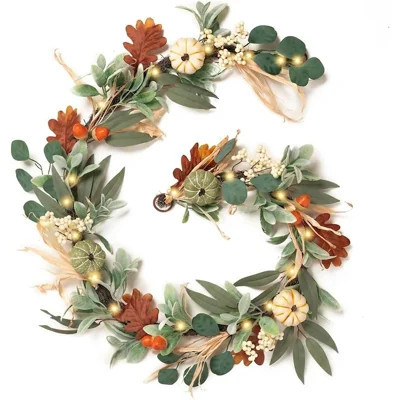 Thanksgiving Fall Garland Decor, Lighted Autumn Harvest Greenery with Pumpkin Accents for Mantel, Table Centerpiece and Home Display | Wayfair North America