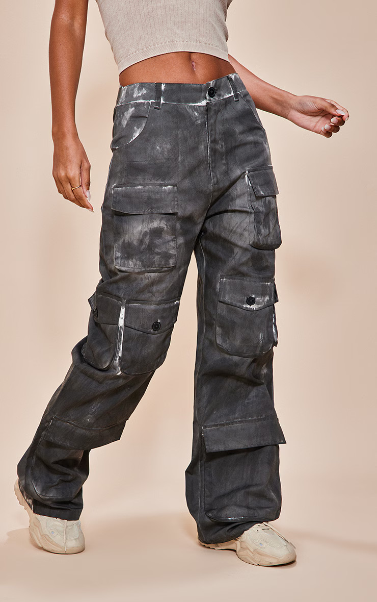 Charcoal Grey Vintage Wash Twill Extreme Oversized Cargo's | PrettyLittleThing US