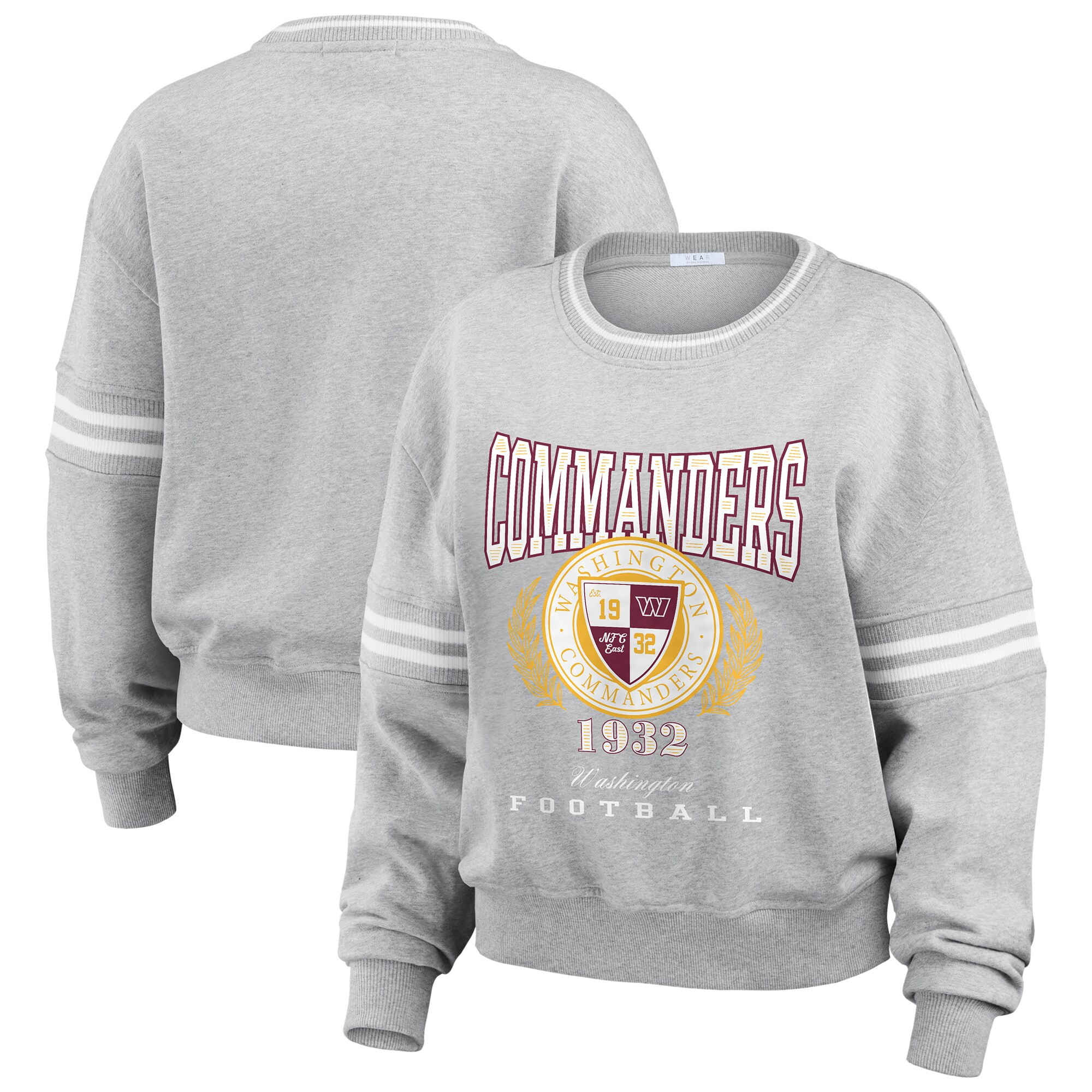 Women's Washington Commanders WEAR by Erin Andrews Heather Gray Crest Cropped Pullover Sweatshirt | NFL Shop
