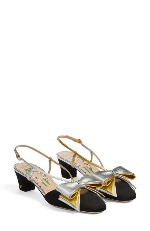 Valentino Garavani Bowow Slingback Pump in Black/Silver at Nordstrom, Size 8.5Us | Nordstrom