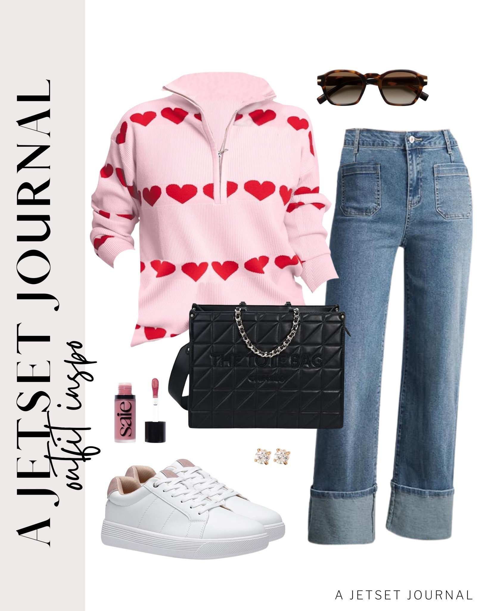 Keeping it cute and casual with a heart sweater, jeans, and star sneakers for Valentine's Day!
v neck valentine's sweatshirt, crossbody bag, saie dew liquid blush,  winter to spring outfit idea, casual look, vacation style, makeup must have, beauty favorite, functional bag, amazon fashion, affordable style

#LTKValentine #LTKU #LTKSeasonal