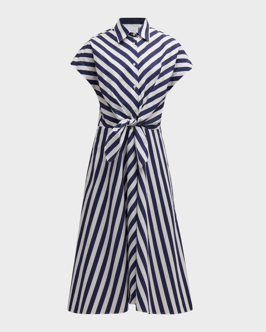 Sara Roka Draetra 75 Striped Cotton Midi Shirtdress | Neiman Marcus