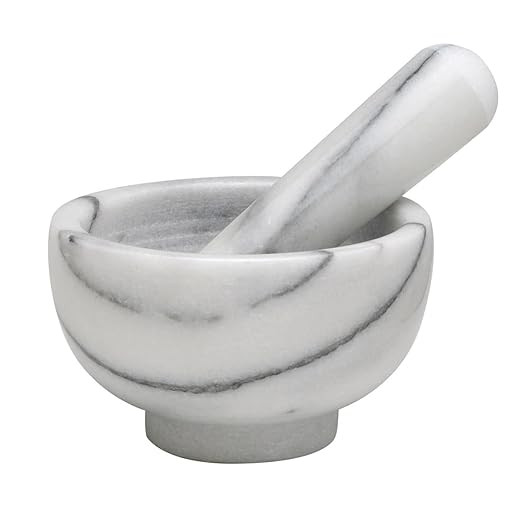 HIC Kitchen Mortar and Pestle Set, Solid Carrara Marble, 3.8-Inch, Spice Herb Grinder, Pill Crush... | Amazon (US)