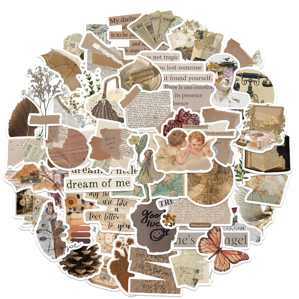 Vintage Aesthetic Stickers Pack 50PCS, Cute Retro Vinyl Waterproof Boho Stickers for Journaling, ... | Amazon (US)