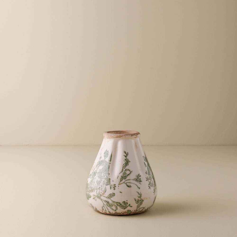 Fluted Green and White Distressed Vase | Magnolia