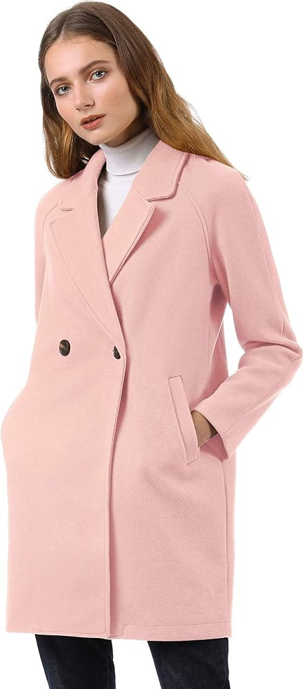 Allegra K Women's Notched Lapel Double Breasted Raglan Winter Coats | Amazon (US)
