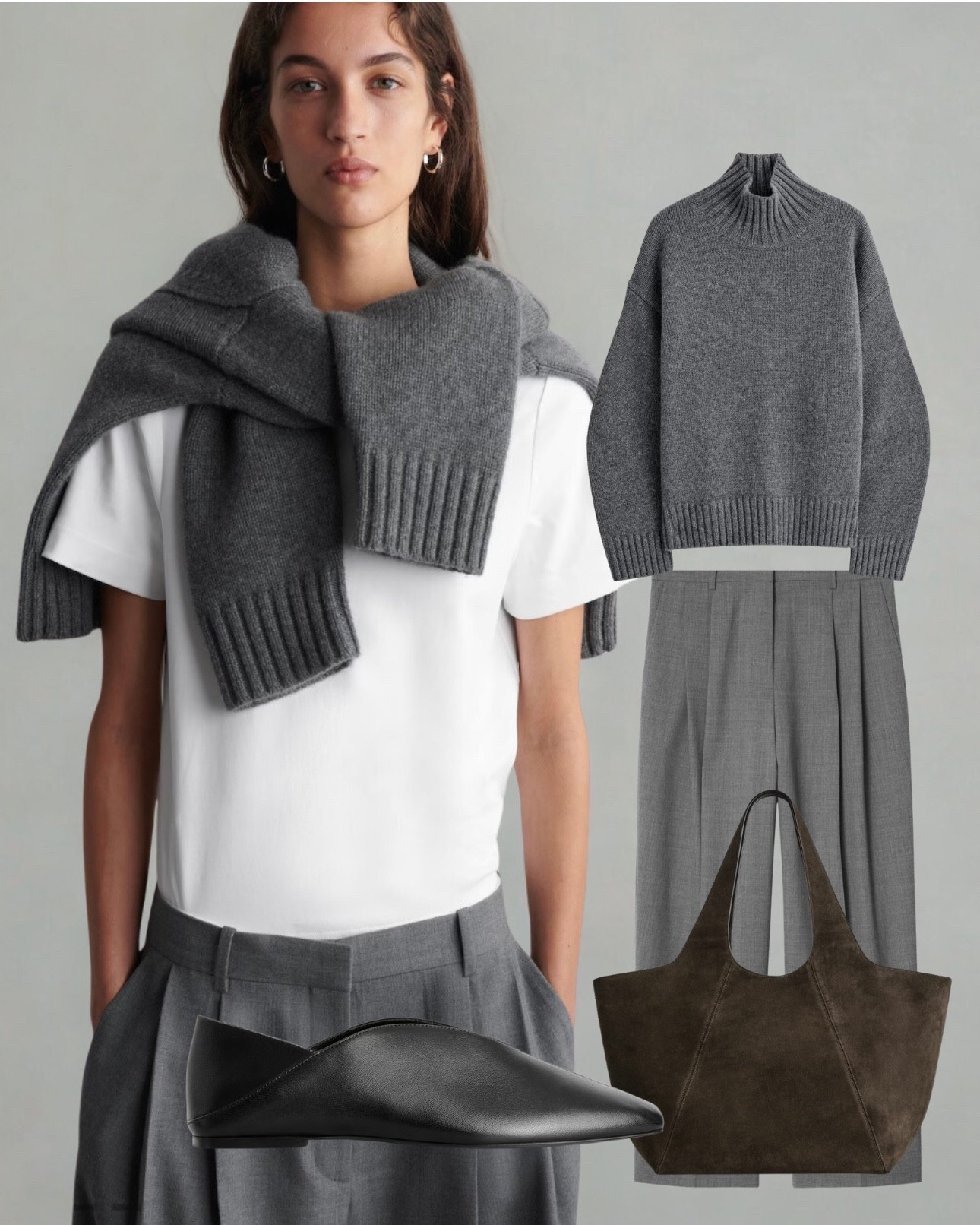 Simple and chic look. Greys with textured accessories  

#LTKbag #LTKstyletip #LTKworkwear