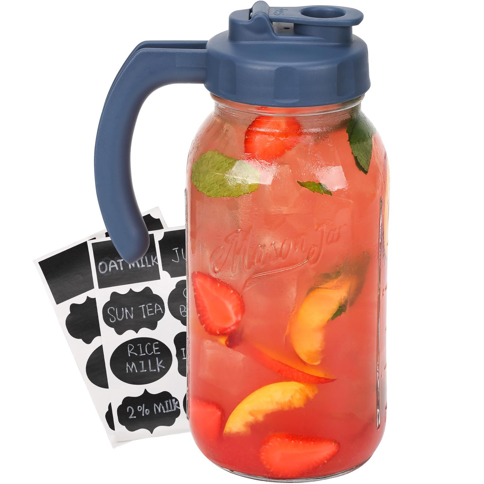 Soligt Glass Mason Jar Pitcher with Lid, Wide Mouth Flip Cap Pour Spout Leak-proof Lid with Handl... | Amazon (US)