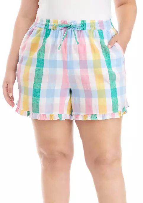 Plus Size Striped Ruffle Hem Shorts | Belk