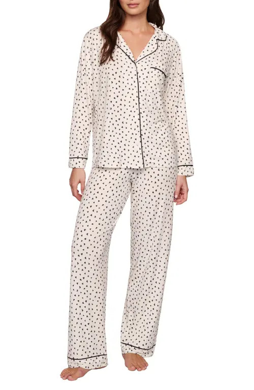 Eberjey Gisele Printed Long Pajamas in Heart To Heart Black/blk at Nordstrom, Size Xx-Small | Nordstrom
