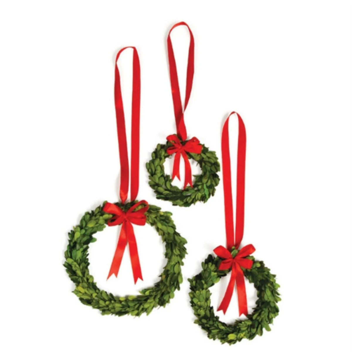Set of Three Boxwood Wreaths with Red Ribbons | The Well Appointed House, LLC