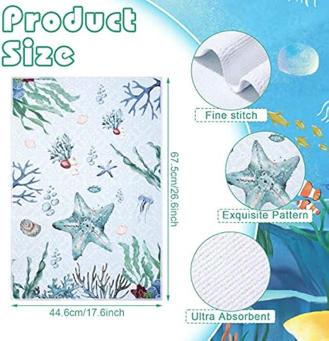 4 Pcs Beach Kitchen Towels Turtle Dish Towel Set Ocean Kitchen Towels Ocean Animal Themed Hand To... | Amazon (US)