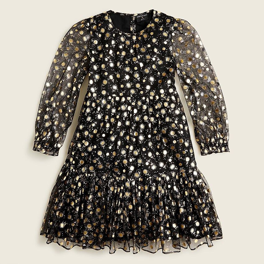 Girls' long-sleeve tulle dress with metallic floral | J.Crew US