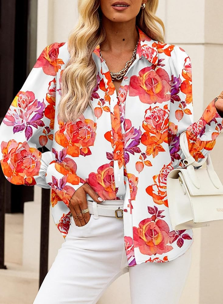 EVALESS Womens Tops Button Down Shirts Print Long Sleeve Blouses for Women Fashion 2026 | Amazon (US)
