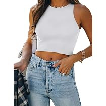 REORIA Butsmooth® Women's Sleeveless Halter Neck Double Lined Casual Basic Tank Crop Tops | Amazon (US)