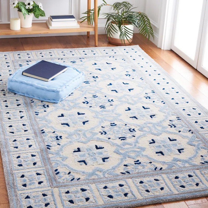 Cruz Ivory Blue Rug | Wayfair North America
