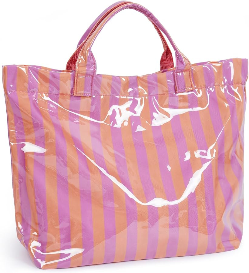 Aimyoo Striped PVC Tote Bag for Women, Waterproof Plastic Handbag for Beach Pool, Topbag for Girl... | Amazon (US)
