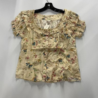 PILCRO Anthropologie Sheer Ruffle Puff-Sleeve Blouse Women's Size 2XS | eBay US