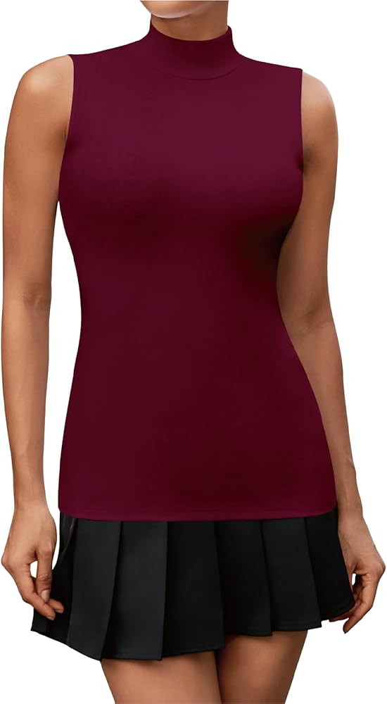 SHEIUGU Women’s Mock Turtleneck Long Sleeve Sleeveless Tops Stretch Fitted Underwear Layer Tee ... | Amazon (US)